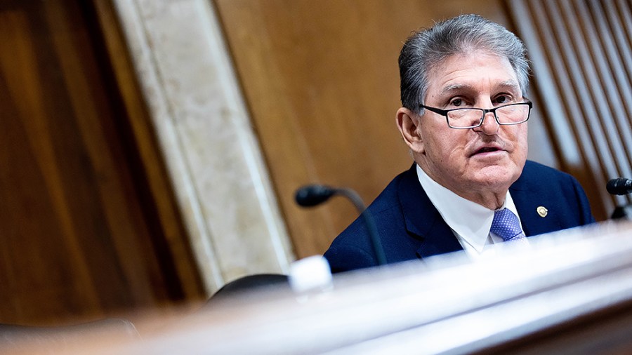 Sen. Joe Manchin (D-W.Va.) chairs a committee hearing in the Dirksen Senate Office Building on Nov. 16, 2021.