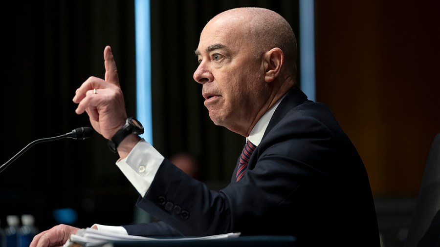 Secretary of Homeland Security Alejandro Mayorkas testifies during a Senate Judiciary Committee oversight hearing of the Homeland Security Department on Tuesday, November 16, 2021.