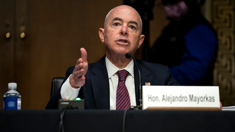 Secretary of Homeland Security Alejandro Mayorkas testifies during a Senate Judiciary Committee oversight hearing of the Homeland Security Department on Tuesday, November 16, 2021.