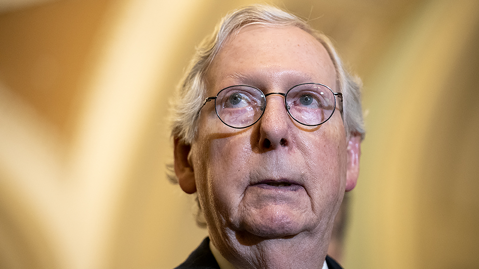 Minority Leader M McConnell (R-Ky.) addresses reporters after the weekly policy luncheon on Tuesday, November 16, 2021.