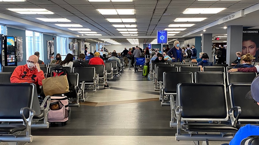 A waiting area at Miami International Airport in Miami Fla., is seen on Saturday, November 6, 2021.