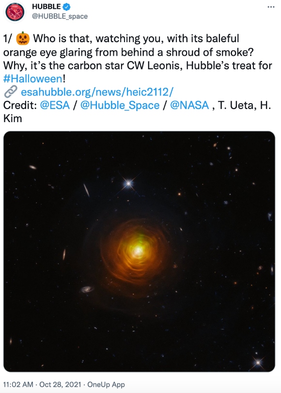 The carbon star CW Leonis, Hubble’s treat for #Halloween!