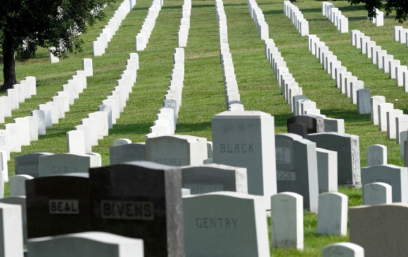 Headstone markers are seen at Arlington National Cemetery