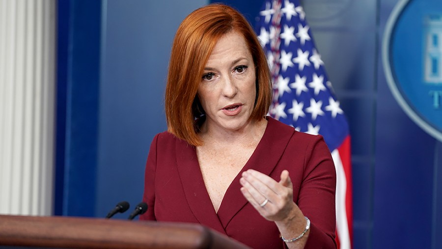 White House press secretary Jen Psaki addresses reporters during the daily briefing at the White House on Monday, November 15, 2021.