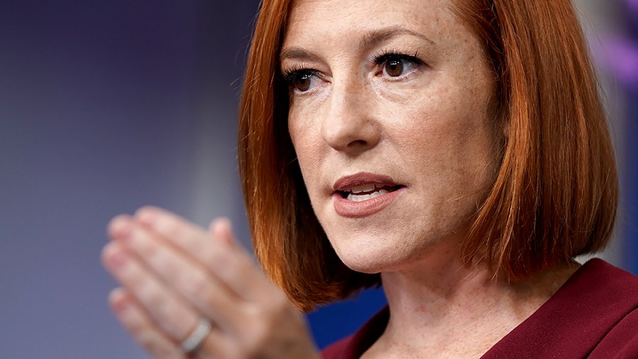 White House press secretary Jen Psaki addresses reporters during the daily briefing at the White House on Monday, November 15, 2021.