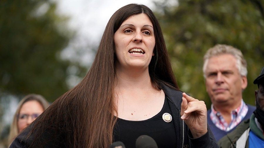 Virginia Del. Danica Roem (D) speaks during a canvass launch event for Democratic gubernatorial candidate Terry McAuliffe in Manassas, Va., on Sunday, October 31, 2021.