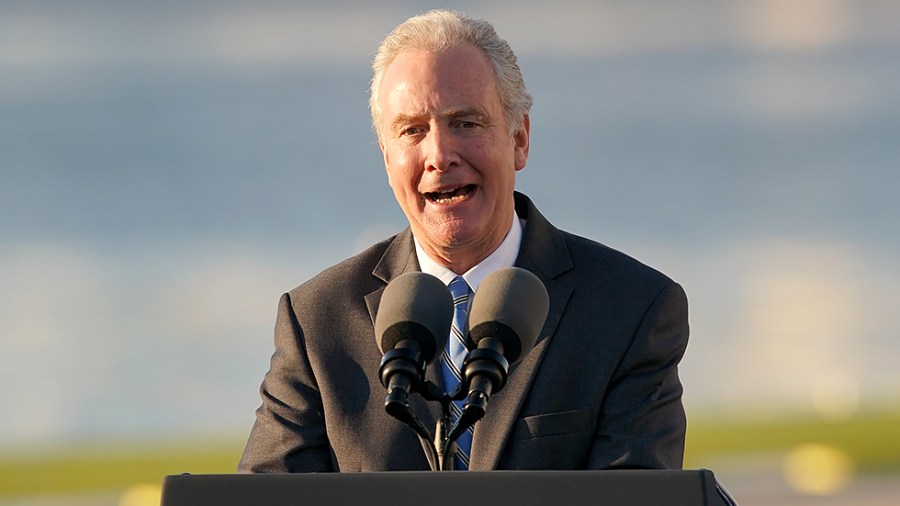 Sen. Chris Van Hollen (D-Md.) speaks during an event with President Biden to discuss the bipartisan infrastructure deal during an event at the Port of Baltimore’s Dundalk-Marine Terminal in Baltimore Md., on Wednesday, November 10, 2021.