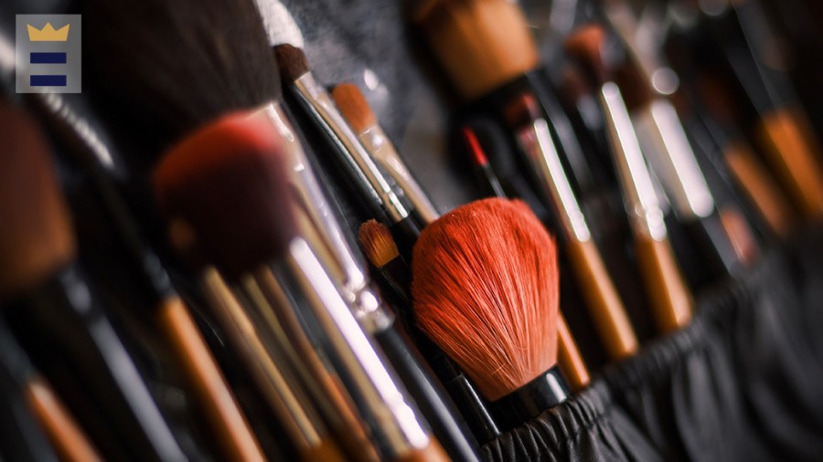 An array of various makeup brushes.