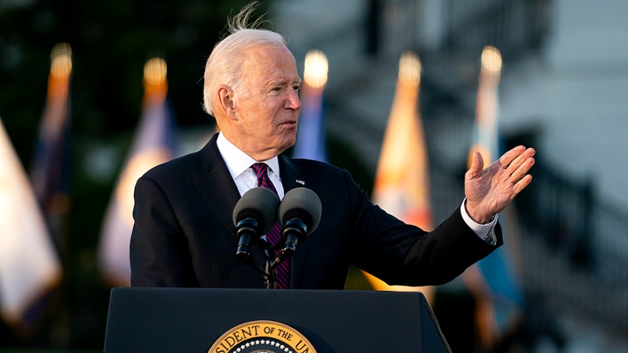 President Biden speaks before signing for the Infrastructure Investment and Jobs Act during a ceremony on the South Lawn of the White House on Monday, November 15, 2021.