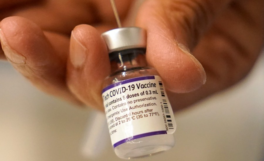 close up of a vial of Pfzier BioNTech coronavirus vaccine