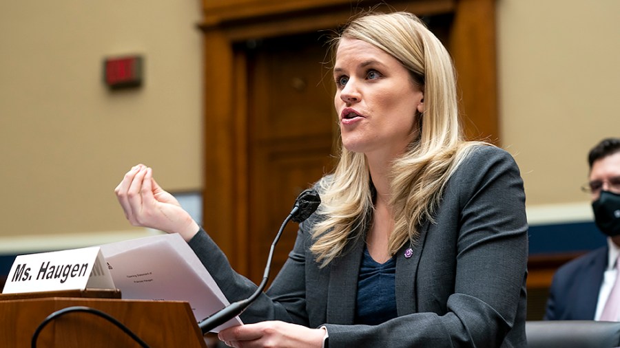 Facebook whistleblower Frances Haugen gives an opening statement during a Subcommittee on Communications and Technology hearing entitled Holding Big Tech Accountable: Targeted Reforms to Tech's Legal Immunity on Wednesday, December 1, 2021.