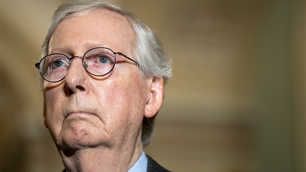 Minority Leader Mitch McConnell (R-Ky.) is seen during a press conference following the weekly policy luncheon on Tuesday, December 7, 2021.