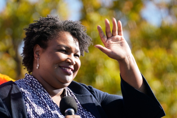 Stacey Abrams speaks to Biden supporters