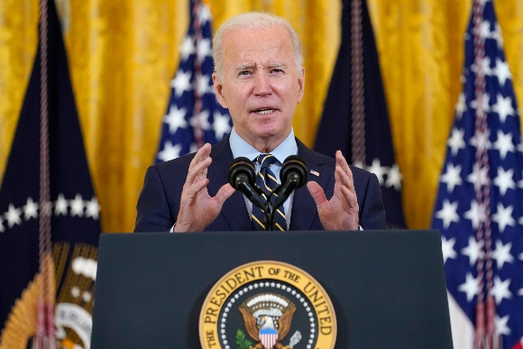 President Joe Biden speaks from the East Room of the White House