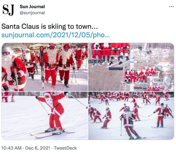 Santa Claus is skiing to town...