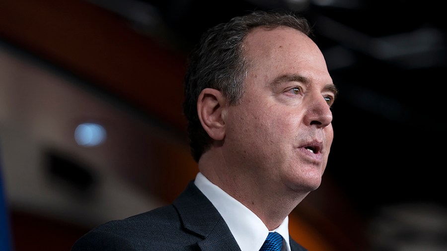 Rep. Adam Schiff (D-Calif.) addresses reporters during a press conference on Thursday, December 9, 2021 to discuss the passage of the Protecting Our Democracy Act.