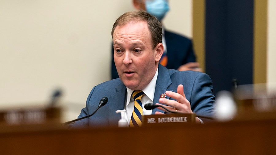 Rep. Lee Zeldin (R-N.Y.) asks questions during a House Financial Services Committee oversight hearing of the Treasury Department's and Federal Reserve's Pandemic Response on Wednesday, December 1, 2021.