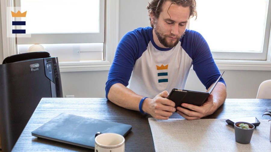 Man working at home at a table