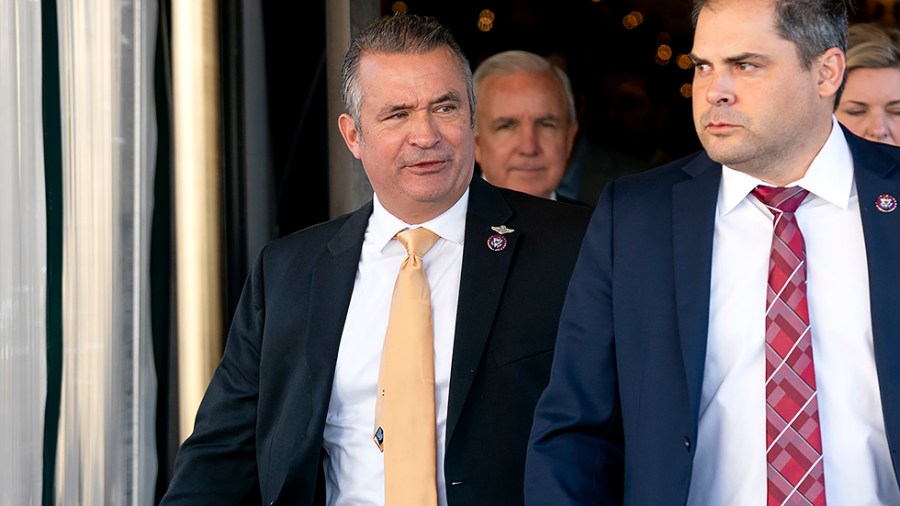 Rep. Don Bacon (R-Neb.) leaves a House Republican Conference meeting at the Capitol Hill Club in Washington, D.C., on Wednesday, December 1, 2021.