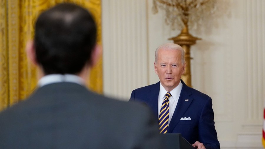 President Biden calls on a reporter during a press conference