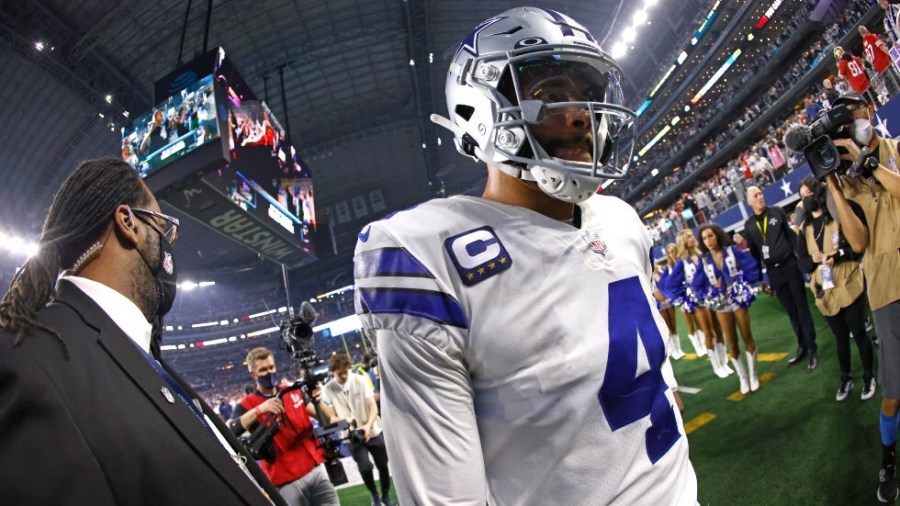 Dallas Cowboys quarterback Dak Prescott (4) leaves the field following an NFL wild-card playoff football game against the San Francisco 49ers