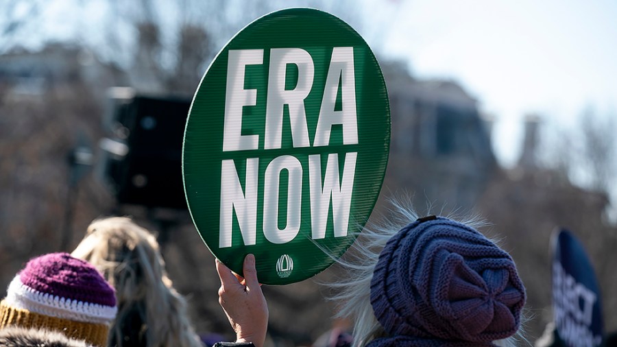 Activists for the Equal Rights Amendment attend a rally at Lafayette Square outside the White House in Washington, D.C., on Thursday, January 27, 2022.