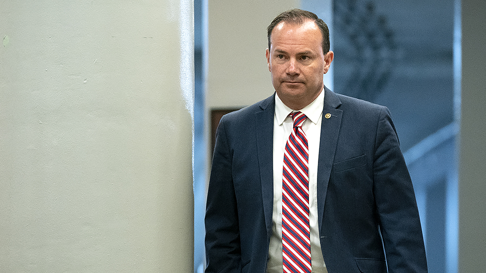 Sen. M Lee (R-Utah) arrives to the Capitol for a cloture vote regarding a nomination on Wednesday, January 5, 2022.