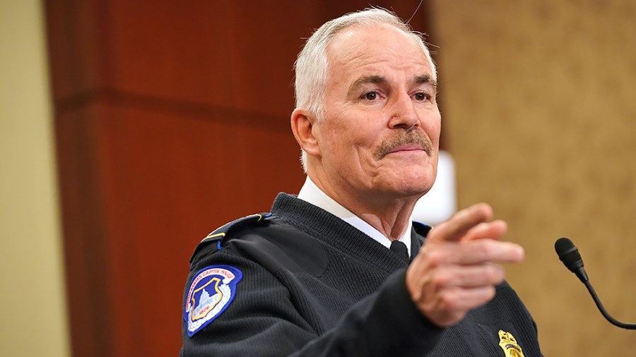 U.S. Capitol Police Chief Tom Manger answers questions during a press conference on Tuesday, January 4, 2022 to discuss improvements since the Jan. 6 attack on the Capitol.