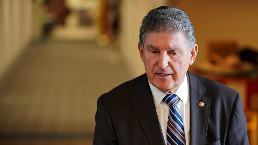 Sen. Joe Manchin (D-W.Va.) addresses reporters to discuss Covid-19 on Tuesday, January 4, 2022. He also took questions regarding Build Back Better and other legislative issues.