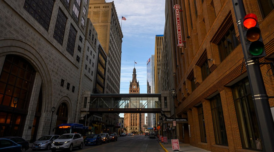 A view down a street in Milwaukee.