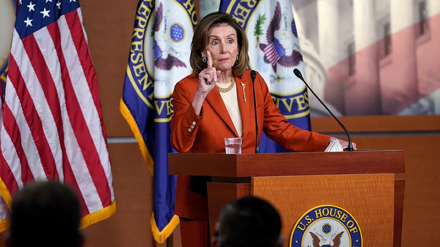 Speaker Nancy Pelosi (D-Calif.) addresses reporters during her weekly press conference on Thursday, January 13, 2022.