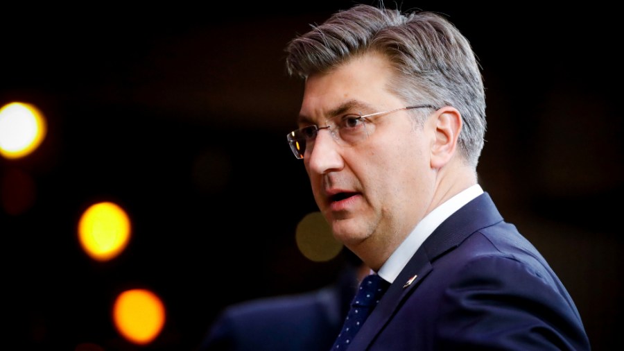 Croatia's Prime Minister Andrej Plenkovic departs an EU Summit in Brussels in 2021