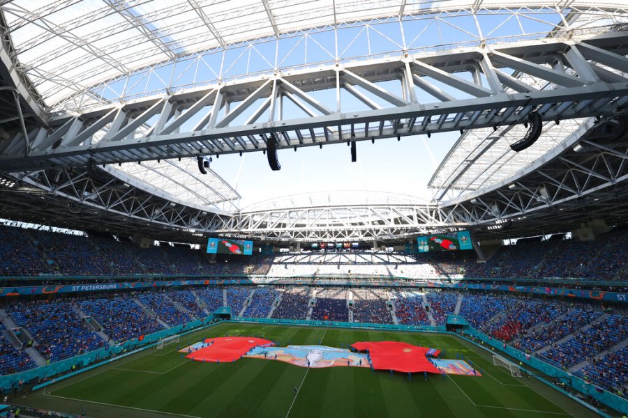 FILE - General view inside the Stade de France stadium before a training session ahead of the UEFA Nations League soccer match between France and Croatia at the Stade de France stadium in Saint Denis, north of Paris, Sunday Sept. 6, 2020.