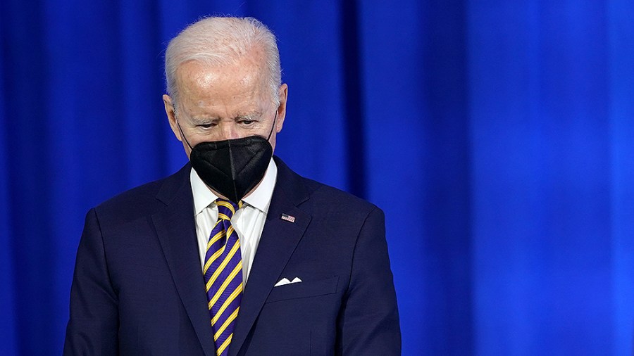 President Biden is seen before giving remarks to discuss lowering healthcare and prescription drug cost at Germanna Community College in Culpepper, Va., on Thursday, February 10, 2022.