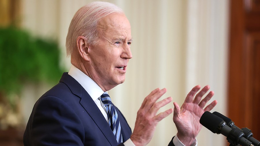 President Biden delivers a statement on Russia and Ukraine in the East Room of the White House in Washington, DC on Thursday, February 24, 2022.