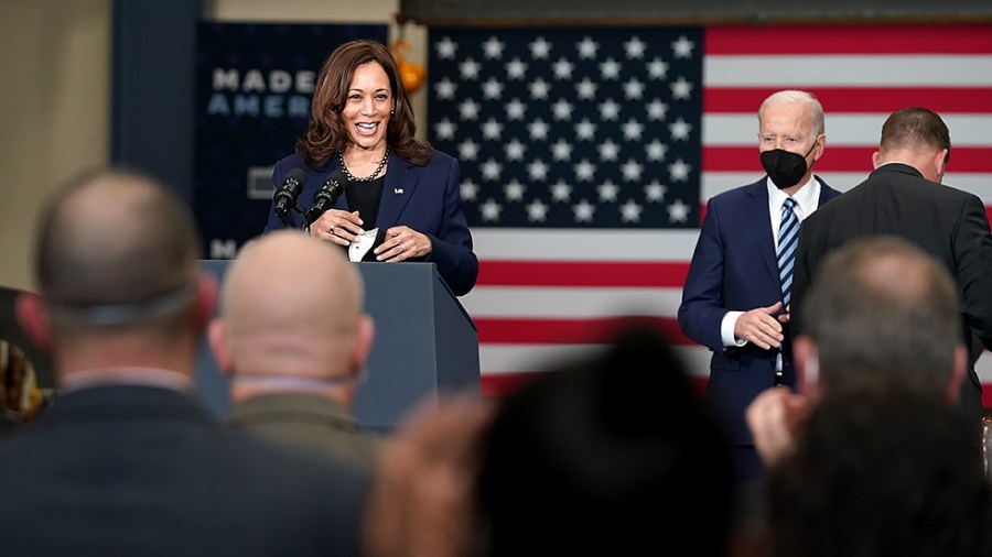 Vice President Harris speaks during an event with President Biden and Vice President Kamala Harris to sign an executive order regarding project labor agreements at Irownworks Local 5 in Upper Marlboro, Md., on Friday, February 4, 2022.