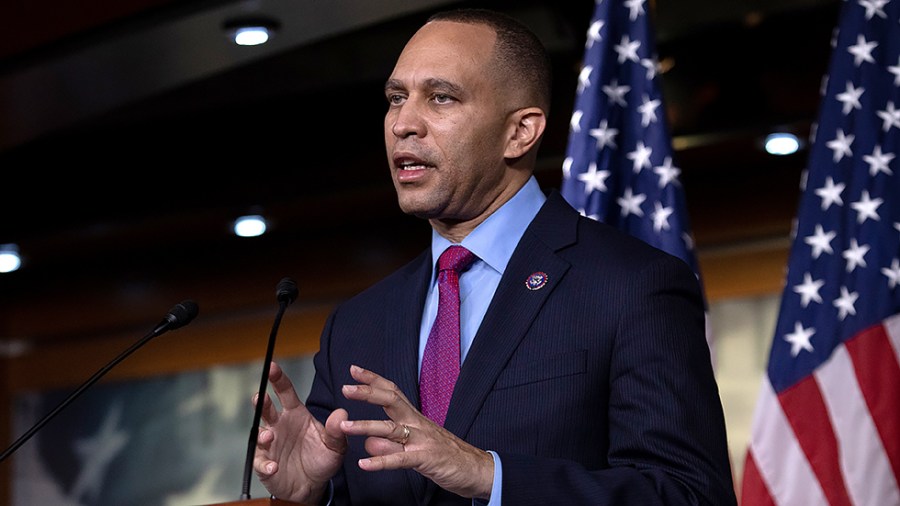 Rep. Hakeem Jeffries (D-N.Y.) speaks about economic growth under the Biden Administration during a press conference at the U.S. Capitol in Washington, D.C., on Tuesday, February 8, 2022.