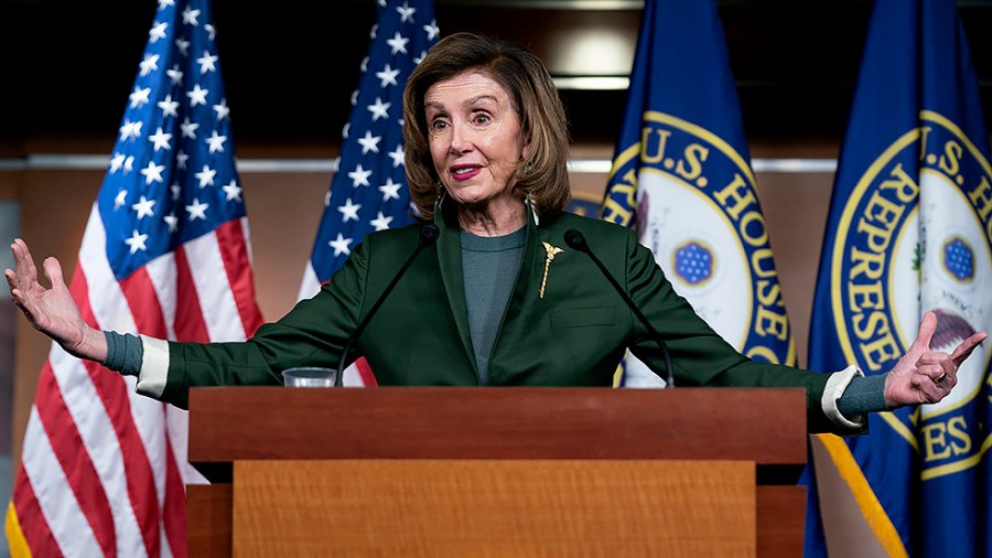 Speaker Nancy Pelosi (D-Calif.) addresses reporters during her weekly press conference on Thursday, February 3, 2022.