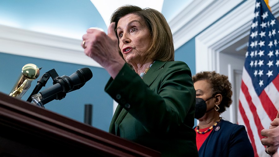 Speaker Nancy Pelosi (D-Calif.) addresses reporters during a press conference on Wednesday, February 23, 2022 to discuss a recent congressional delegation trip to Israel and Europe.