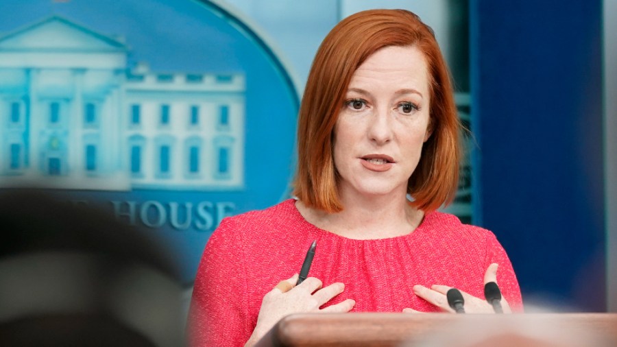 Biden press secretary Jen Psaki speaks with reporters at the White House