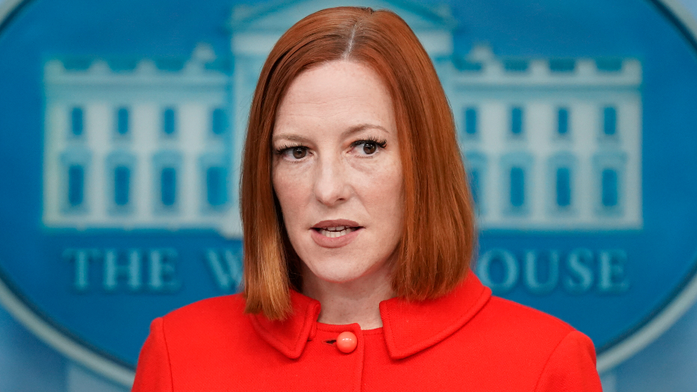 Biden press secretary J Psaki speaks with reporters at the White House