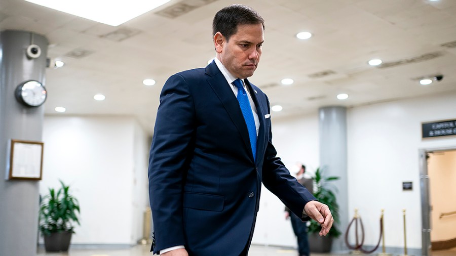 Sen. Marco Rubio (R-Fla.) arrives to the Capitol for a series of votes regarding nominations on Monday, February 7, 2022.