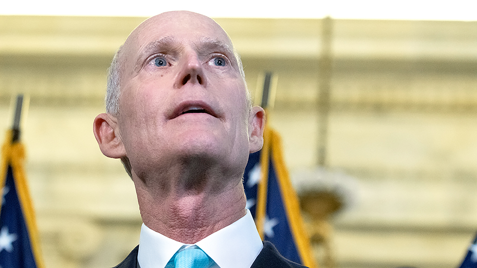 Sen. Rick Scott  (R-Fla.) comments on the Durham Report during a post-luncheon press conference on Capitol Hill on Tuesday, February 15, 2022.