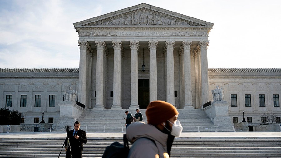 The Supreme Court is seen on Tuesday, February 8, 2022. Last night the court decided to reinstate Alabama’s voting map in a 5-4 decision.