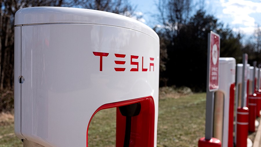 A Tesla Supercharger station is seen at a Sheetz Gas Station in Bealeton, Va., on Thursday, February 10, 2022.