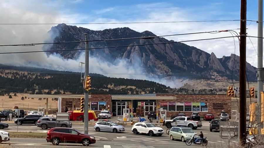 Smoke billows from a wildfire in Marshall, Colo. a few miles south of Boulder