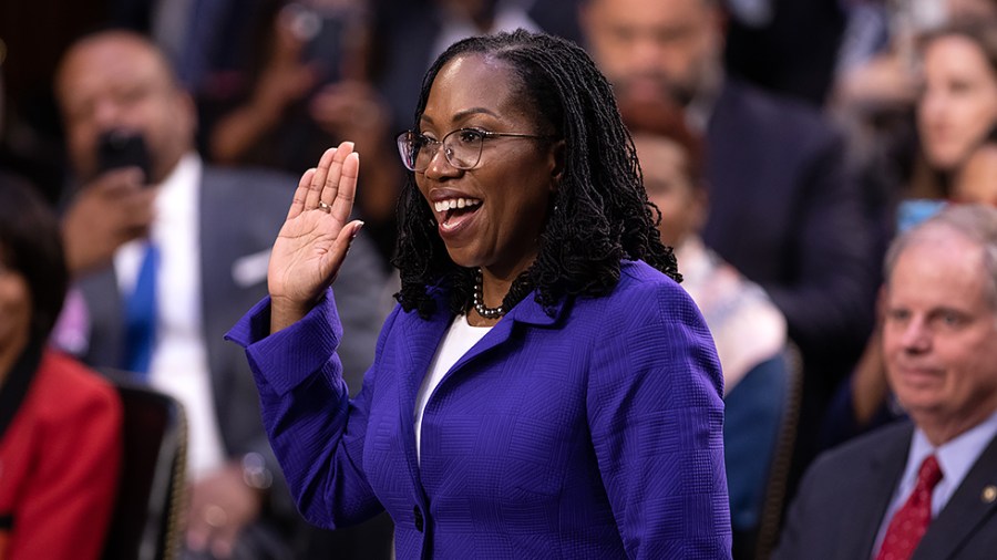 Supreme Court nominee Ketanji Brown Jackson is sworn in during her Senate Judiciary Committee confirmation hearing on Monday, March 21, 2022.