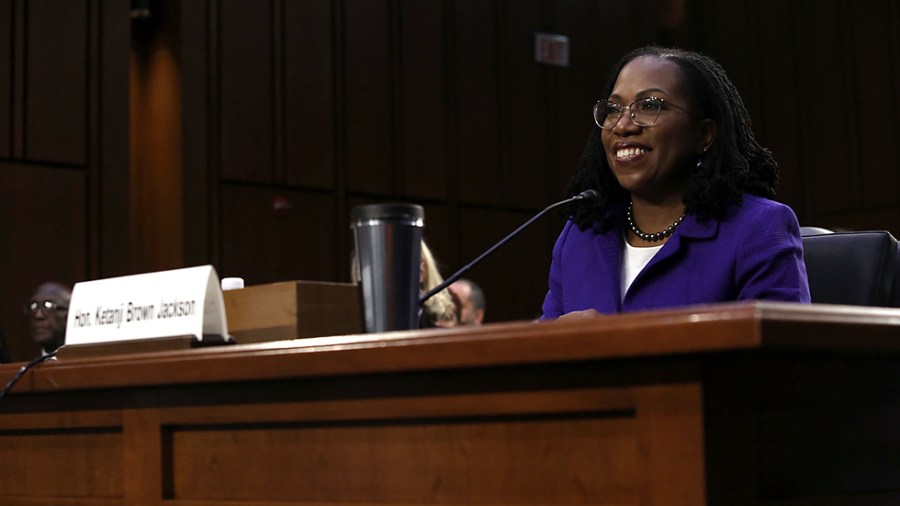 Supreme Court nominee Ketanji Brown Jackson arrives for her Senate Judiciary Committee confirmation hearing on Monday, March 21, 2022.