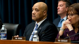 Rep. Andre Carson (D-Ind.) is seen a House Intelligence Committee hearing to discuss worldwide threats on Tuesday, March 8, 2022.