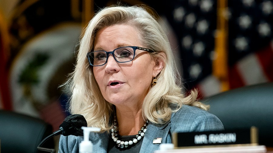 Rep. Liz Cheney (R-Wyo.) makes a statement as the Jan. 6 House Select Committee holds a business meeting on Monday, March 28, 2022 to consider former Trump administration officials Peter Navarro and Daniel Scavino, Jr. in contempt of Congress.